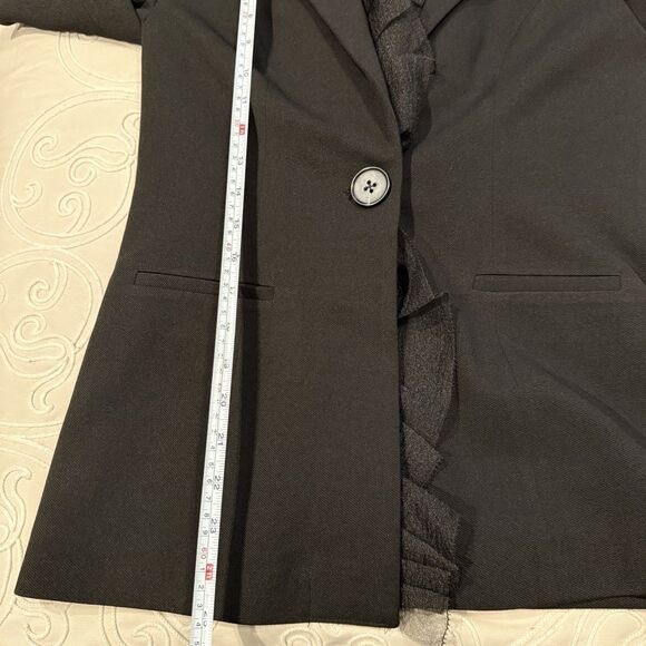 Grey Lab Black Blazer Jacket Ruffle Collar Single Button Size Small Office Work - Picture 11 of 11